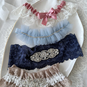 Only one left! Small to medium - blue lace wedding garter set