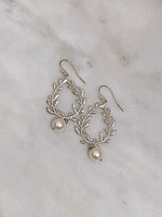 LAURELLA | Gold Leaf Bridal Earrings With Freshwater Pearls