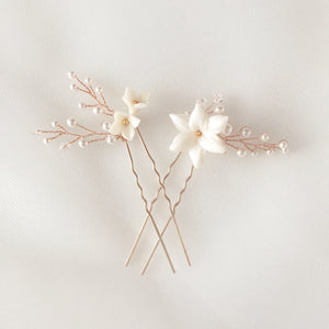 JASMINE HAIR PINS | Dainty Floral Bridal Hair Pins with Crystals & Pearls