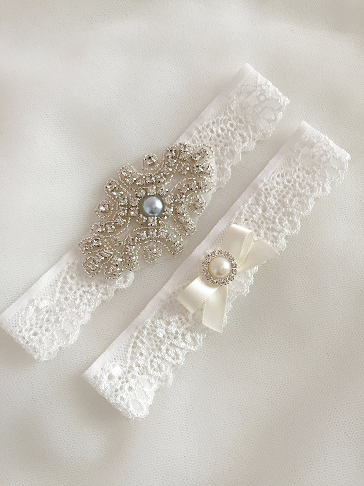BELLA| Wedding Garter Set with Crystals and Pearls - Bridal Accessories