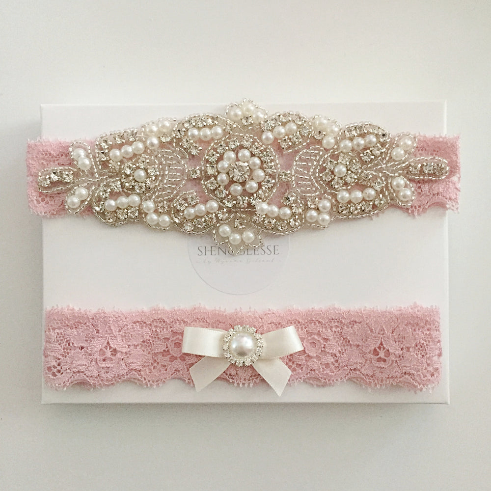 dusty pink wedding, wedding garter set, old pink wedding lace garter, blush wedding, rose gold wedding, silver dusty pink