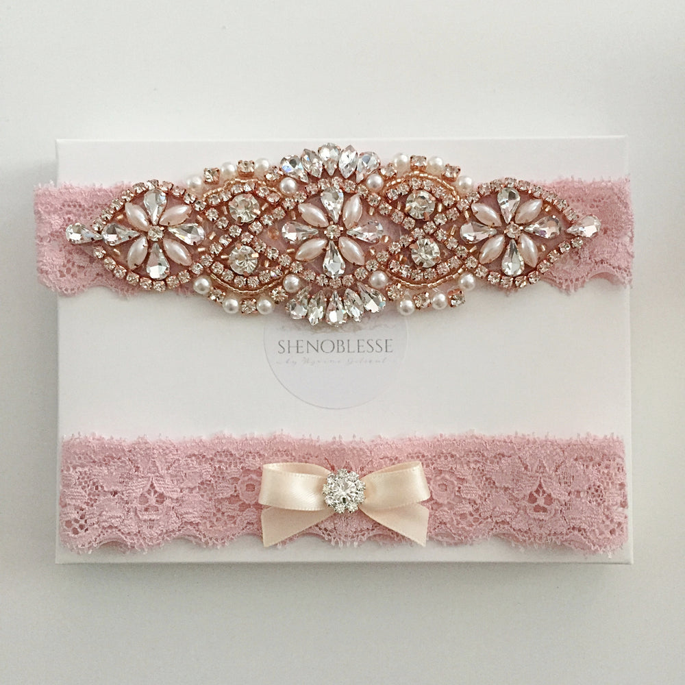 DUSTY PINK ROSE GOLD WEDDING GARTER, blush wedding garter, rose gold wedding, bridal accessories, wedding jewellery