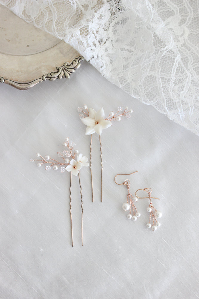 JASMINE HAIR PINS | Dainty Floral Bridal Hair Pins with Crystals & Pearls
