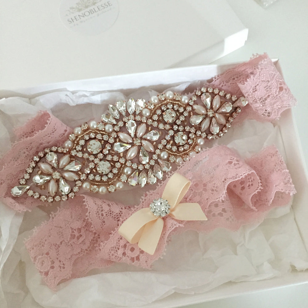 DUSTY PINK ROSE GOLD WEDDING GARTER, blush wedding garter, rose gold wedding, bridal accessories, wedding jewellery