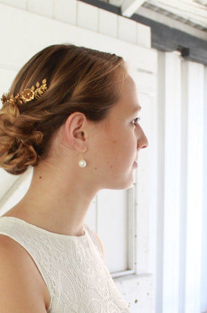 APHRODITE | Silver Simple Freshwater Pearl Wedding Drop Earrings