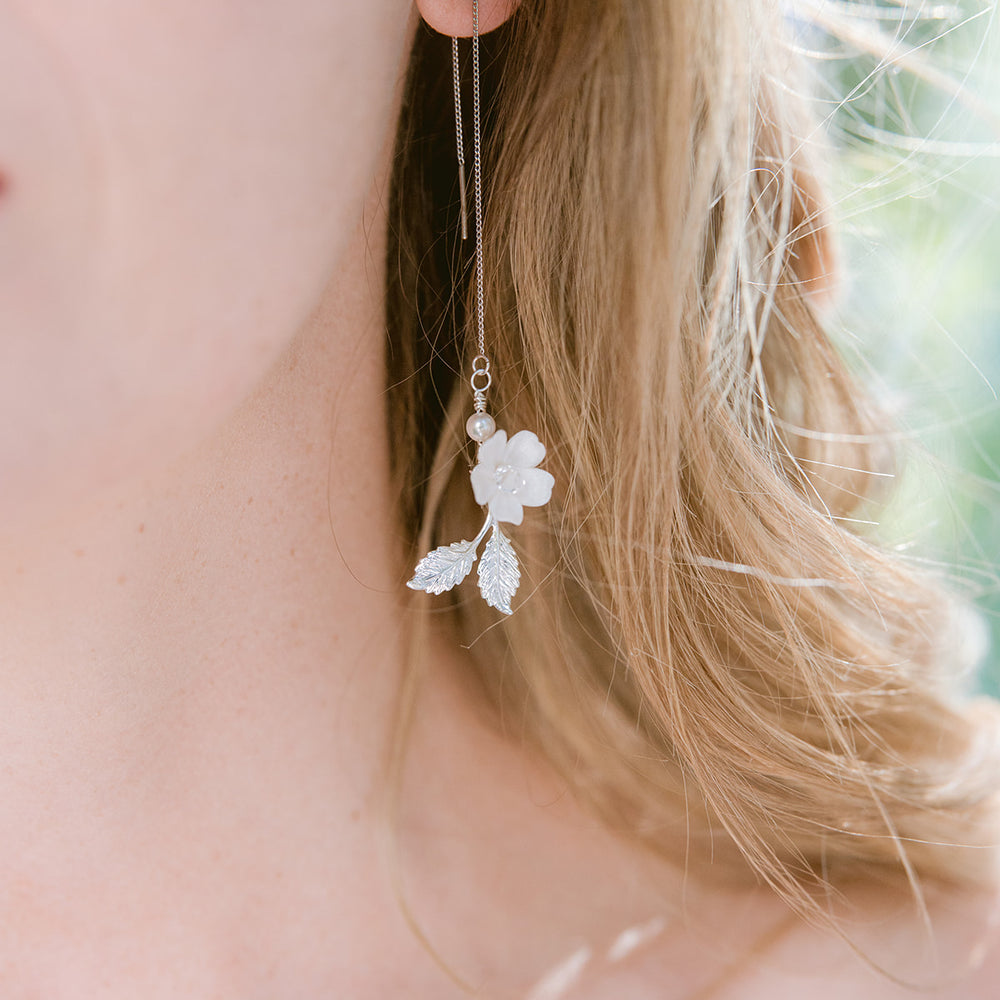 Floral bridal drop earrings in silver, gold or rose gold