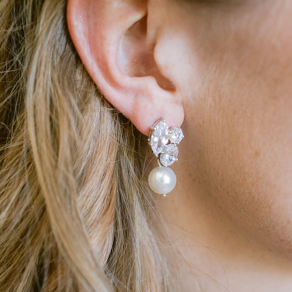 wedding Pearl and Crystal Stud Drop Earrings