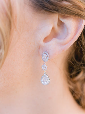 romantic silver crystal long drop bridal earrings 