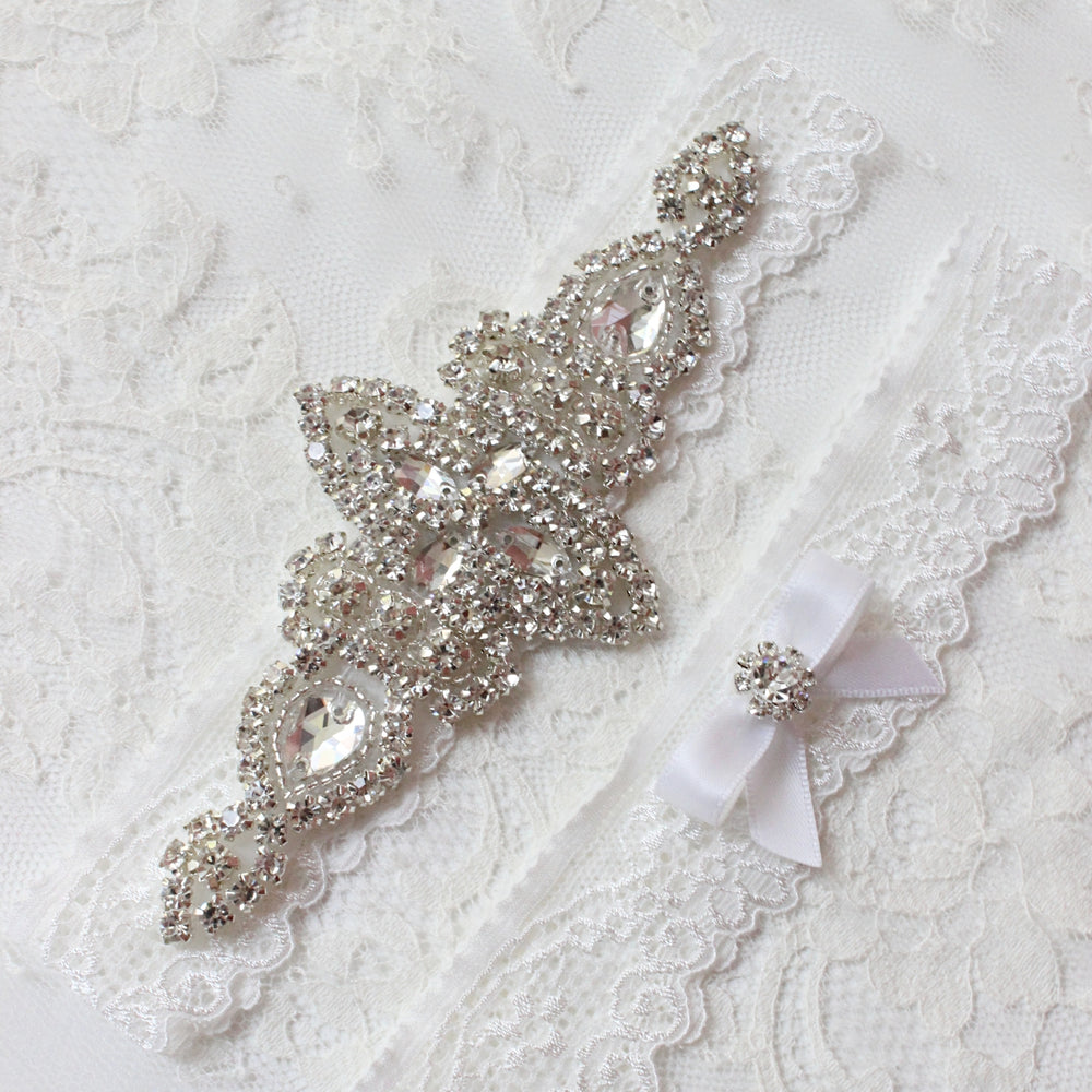 Wedding garter-white wedding garter-lace garter-bridal garter-white lace garter-vintage garter-crystal garter-bling garter