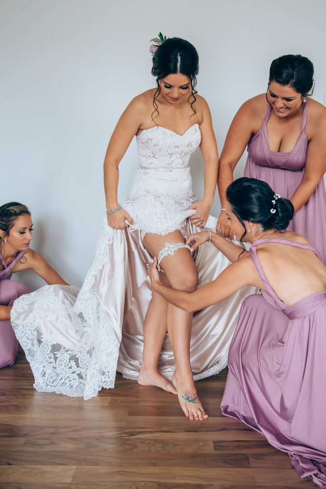 KENNA |Wedding Garter Set Crystals, Pastel Peach Wedding, Peach Bridal Accessories